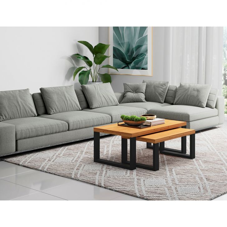 [OUTLET] Conjunto com 2 Mesas de Centro Pernambuco Freijó e Preto