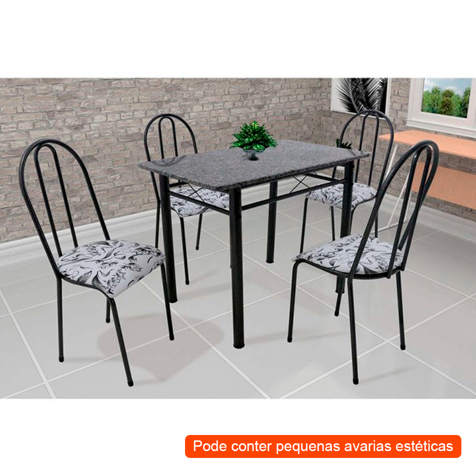[OUTLET] Conjunto de Mesa com 4 Cadeiras Genebra Preto e Branco