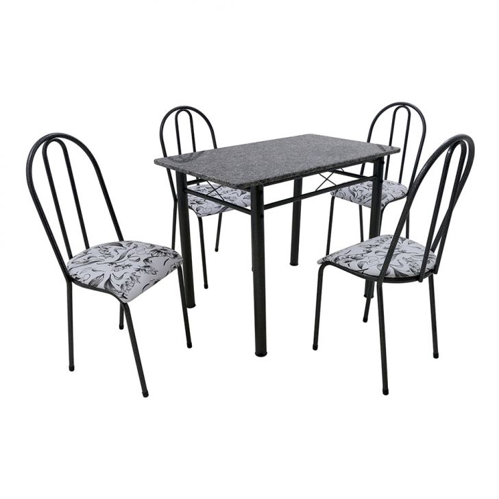 [OUTLET] Conjunto de Mesa com 4 Cadeiras Genebra Preto e Branco