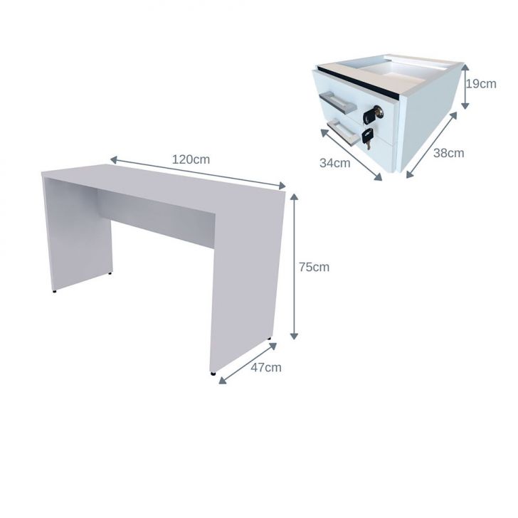[OUTLET] Conjunto de Mesa com Gaveteiro de Escritório Corp Cinza Cristal