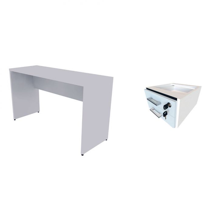 [OUTLET] Conjunto de Mesa com Gaveteiro de Escritório Corp Cinza Cristal