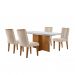 [OUTLET] Conjunto de Mesa de Jantar Retangular com Tampo de Vidro Off White Berlim e 4 Cadeiras Alegra Veludo Creme e Imbuia