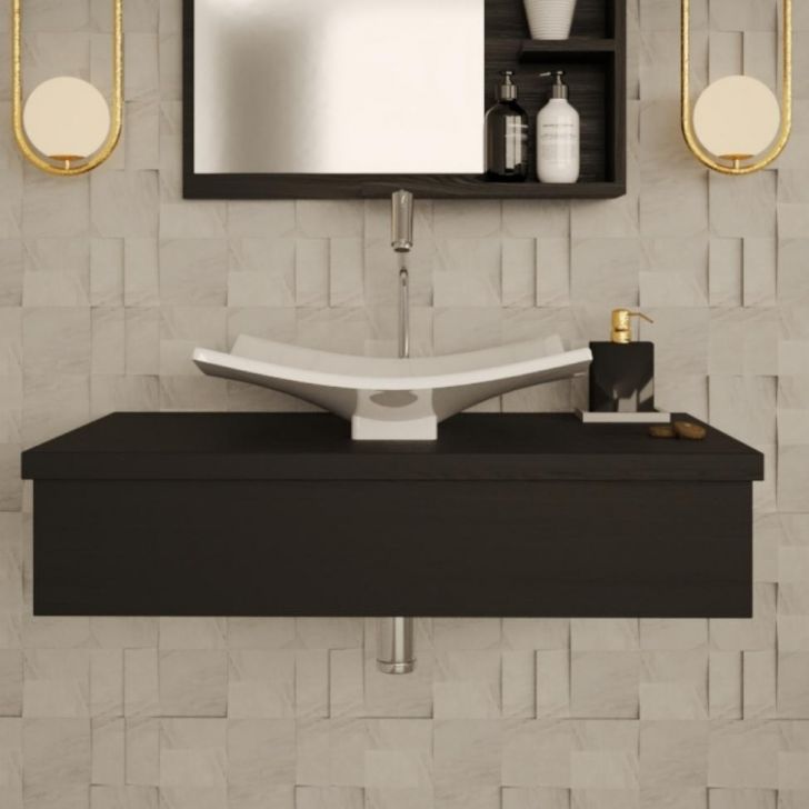 [OUTLET] Conjunto para Banheiro Bancada com Cuba F44 Folha City 800 Preto Ônix
