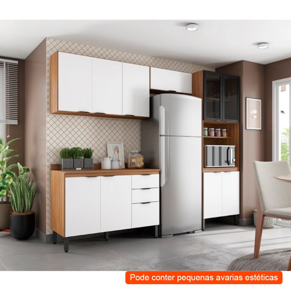 [OUTLET] Cozinha Compacta Firenze I 11 Portas 2 Gavetas Amêndola e Branca