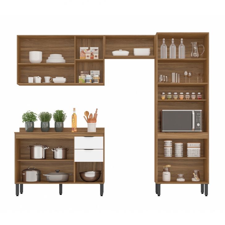 [OUTLET] Cozinha Compacta Firenze I 11 Portas 2 Gavetas Amêndola e Branca