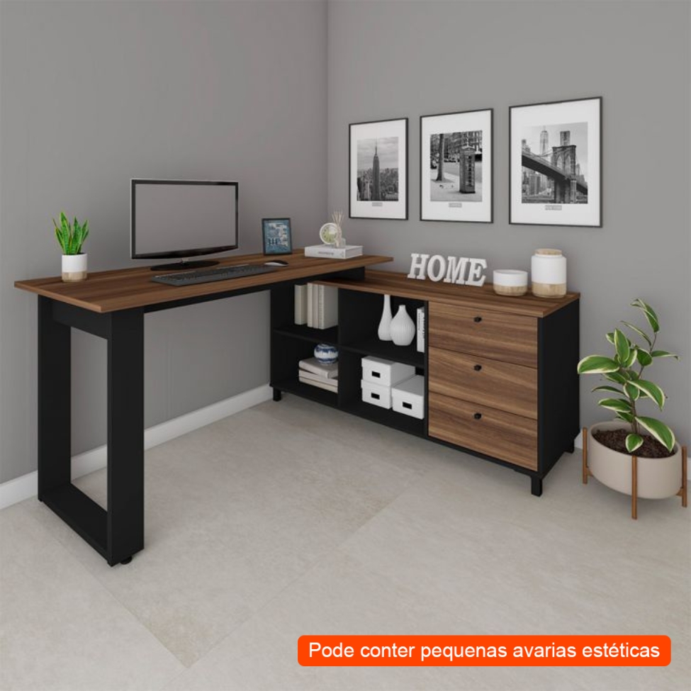 [OUTLET] Escrivaninha Next 3 GV Ipê e Preta