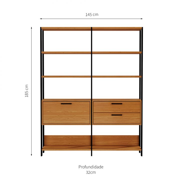 [OUTLET] Estante Dijon 1 PT 2 GV Freijó e Preta 145 cm