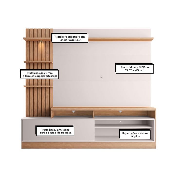 [OUTLET] Estante para Home Theater e TV até 65 Polegadas com LED Maceió Freijó e Off White