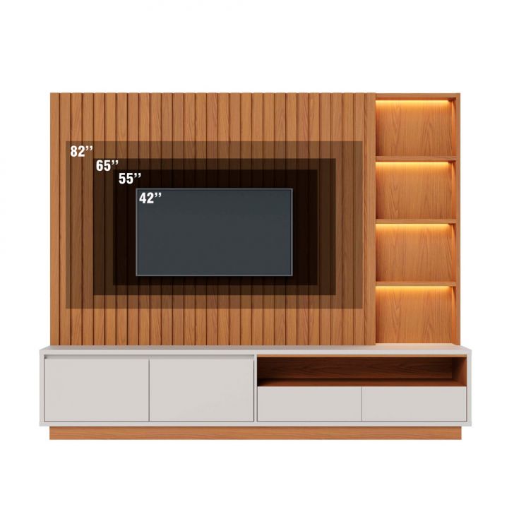 [OUTLET] Estante para Home Theater e TV até 82 Polegadas Cancun com LED 4 Gavetas Freijó e Off White