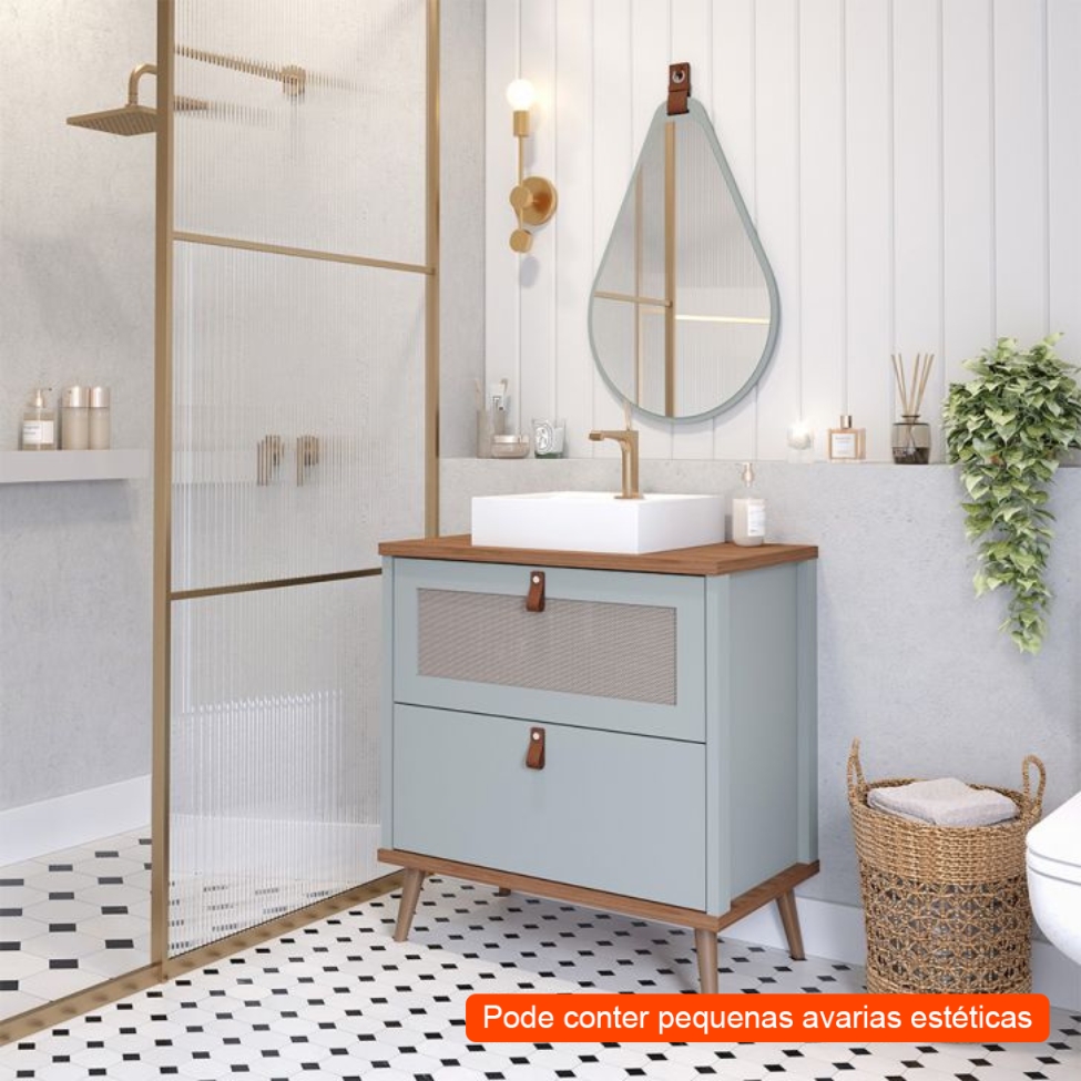 [OUTLET] Gabinete para Banheiro Veneto 1 PT 1 GV Pistache e Freijó 61 cm