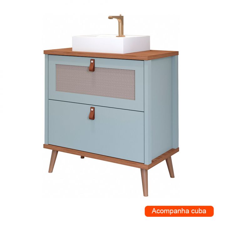 [OUTLET] Gabinete para Banheiro Veneto 1 PT 1 GV Pistache e Freijó 61 cm