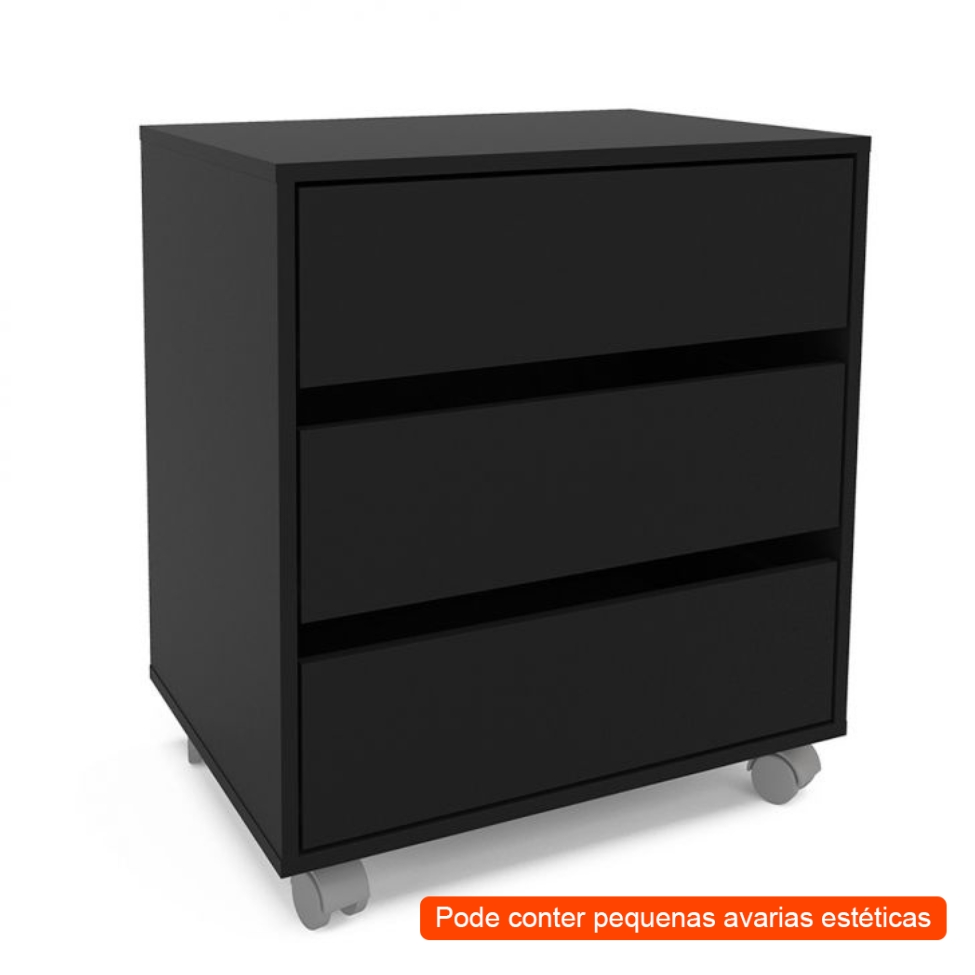 [OUTLET] Gaveteiro Mauá 3 GV Preto 60 cm