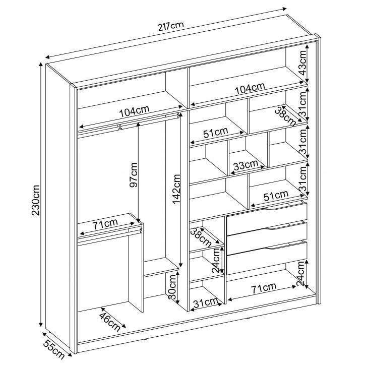 [OUTLET] Guarda-Roupa Casal Belga 2 Portas 3 Gavetas Grafito e Amendola