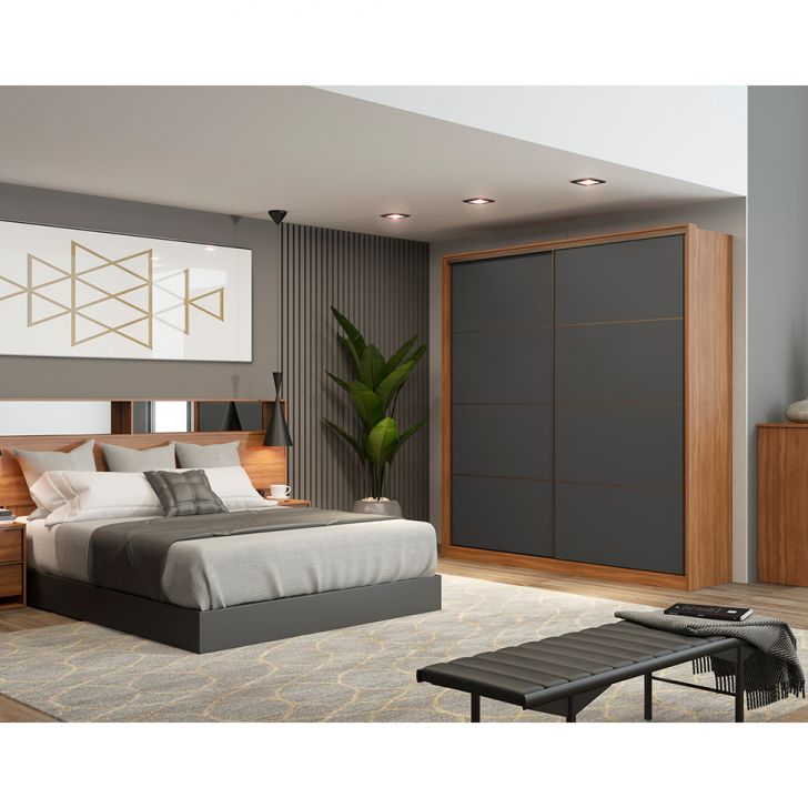 [OUTLET] Guarda-Roupa Casal Belga 2 Portas 3 Gavetas Grafito e Amendola