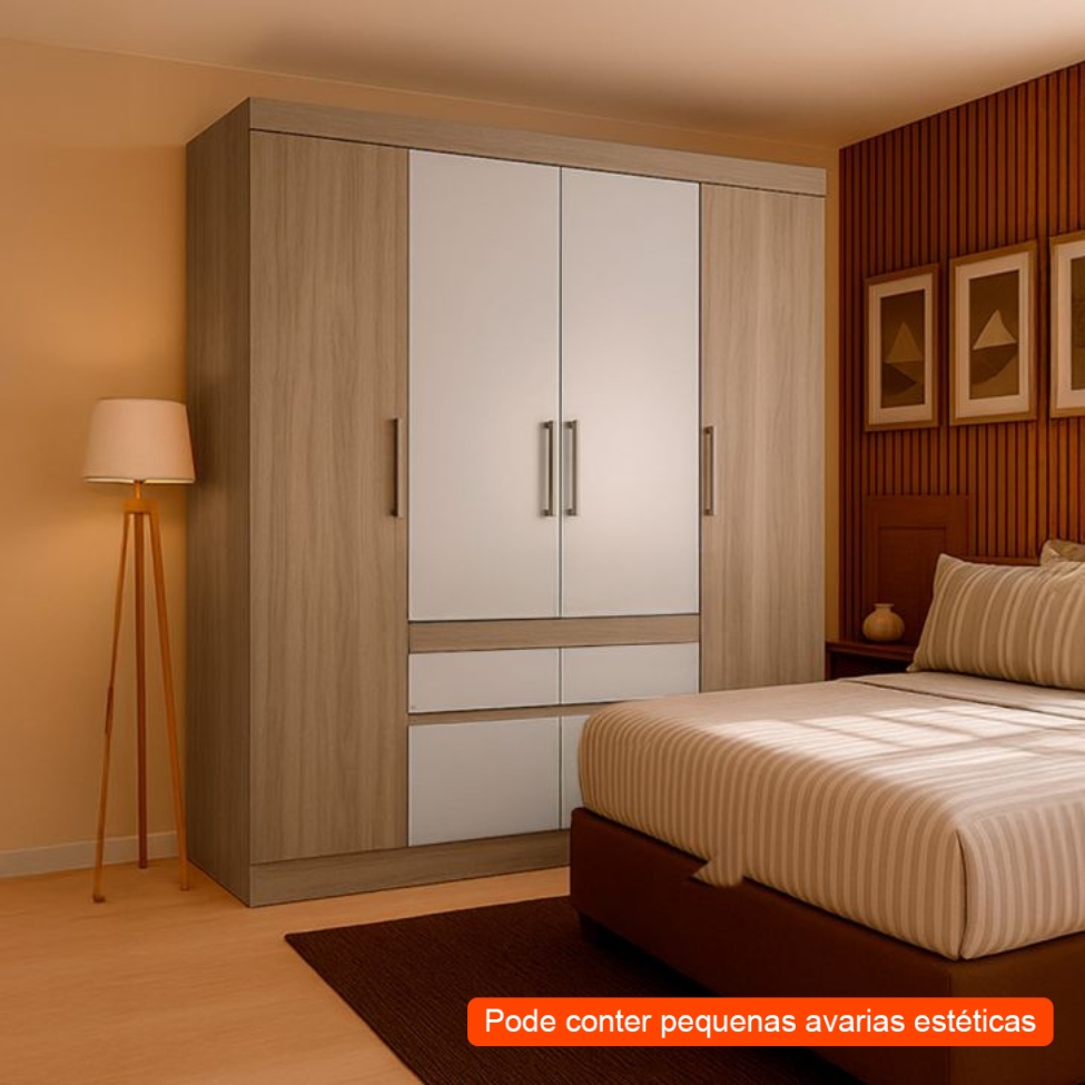 [OUTLET] Guarda-Roupa Casal Bilbao 4 PT 4 GV Off White e Amendola