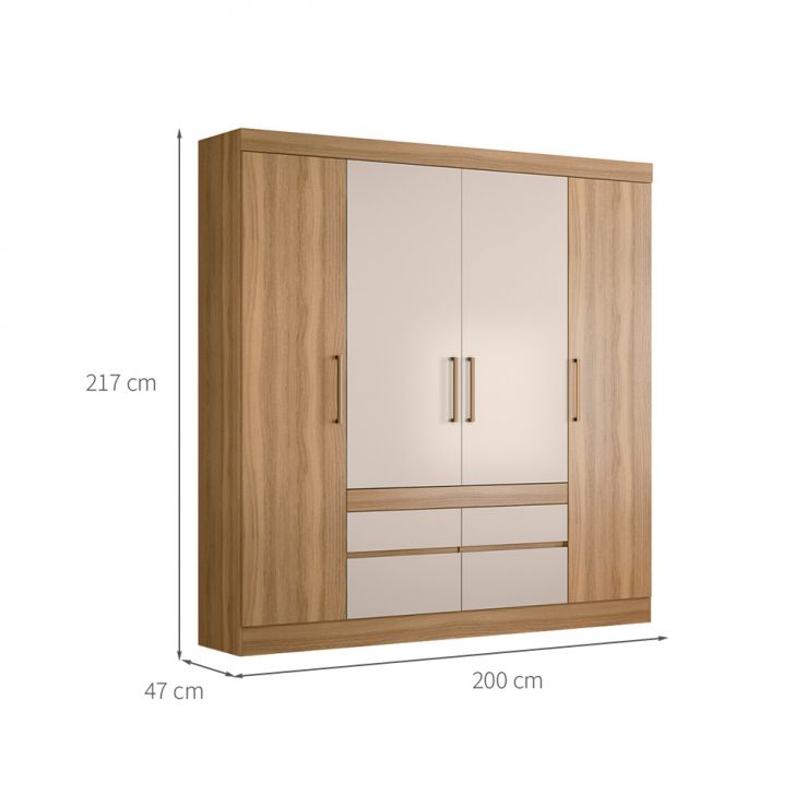[OUTLET] Guarda-Roupa Casal Bilbao 4 PT 4 GV Off White e Amendola