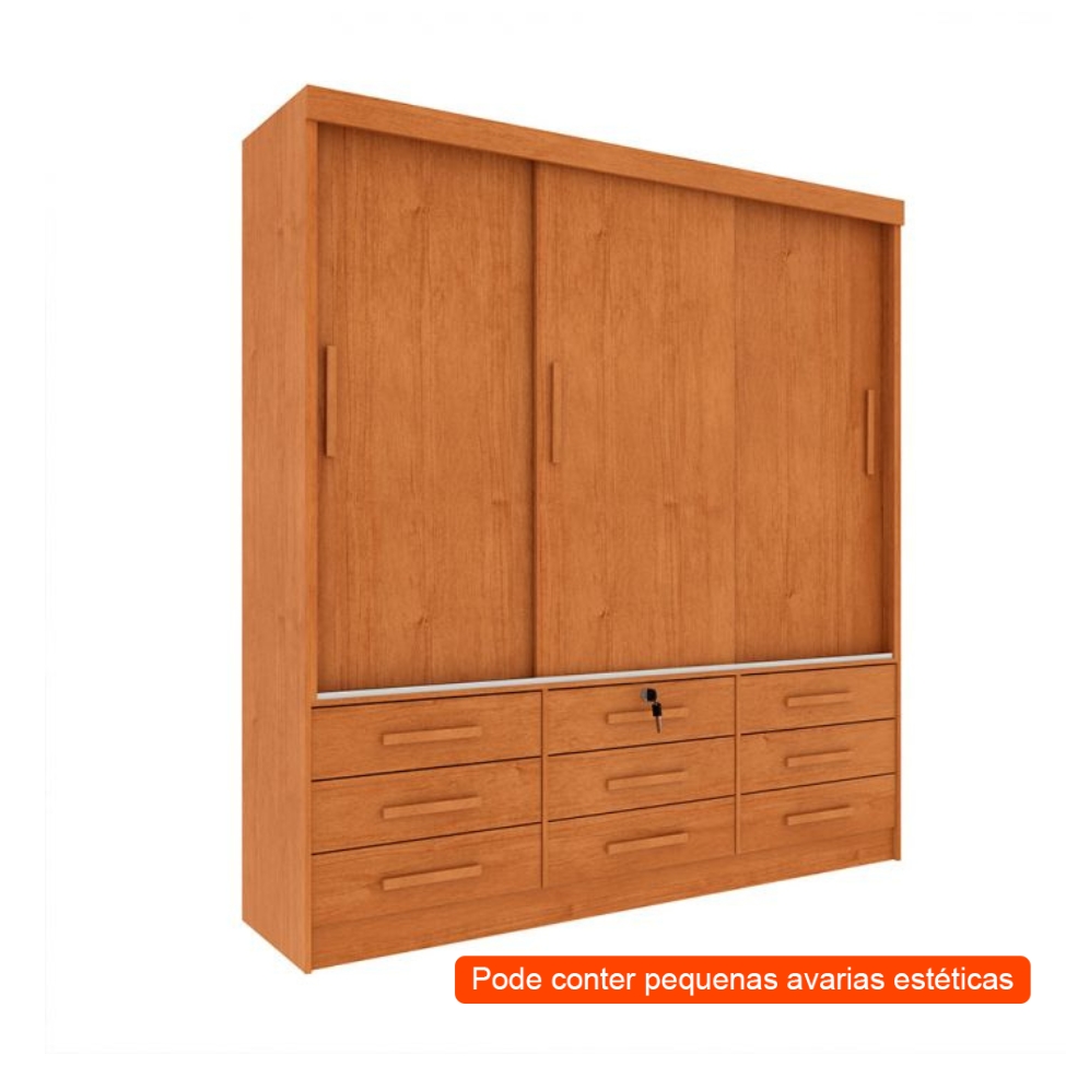 [OUTLET] Guarda-Roupa Casal Chicago I 3 Portas 9 Gavetas Cinamomo