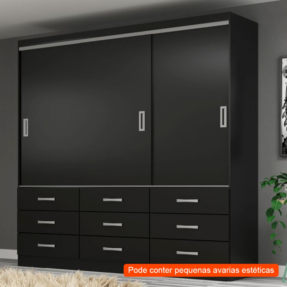 [OUTLET] Guarda-Roupa Casal Isabela 3 PT 9 GV Preto