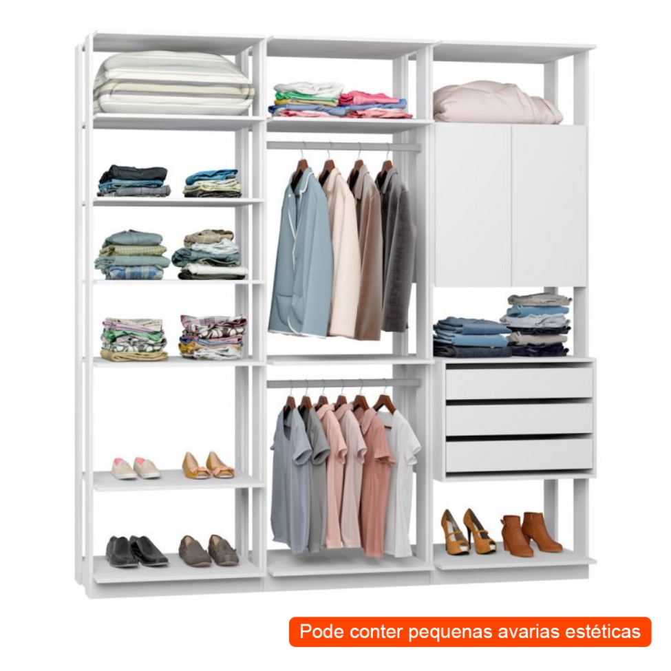 [OUTLET] Guarda-Roupa Casal Modulado Clothes 2 PT 3 GV Branco