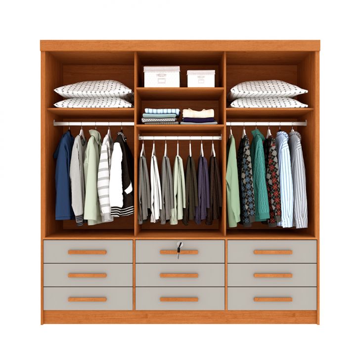 [OUTLET] Guarda-Roupa Casal com Espelho Chicago 3 Portas 9 Gavetas Cinamomo e Off White