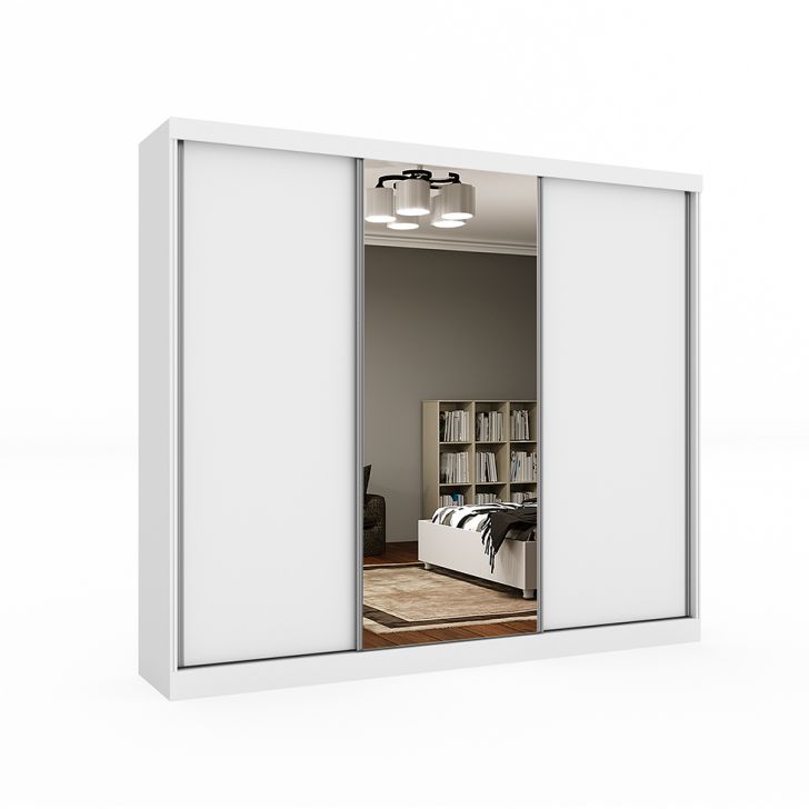[OUTLET] Guarda-Roupa Casal com Espelho Milão 3 PT 6 GV Neve