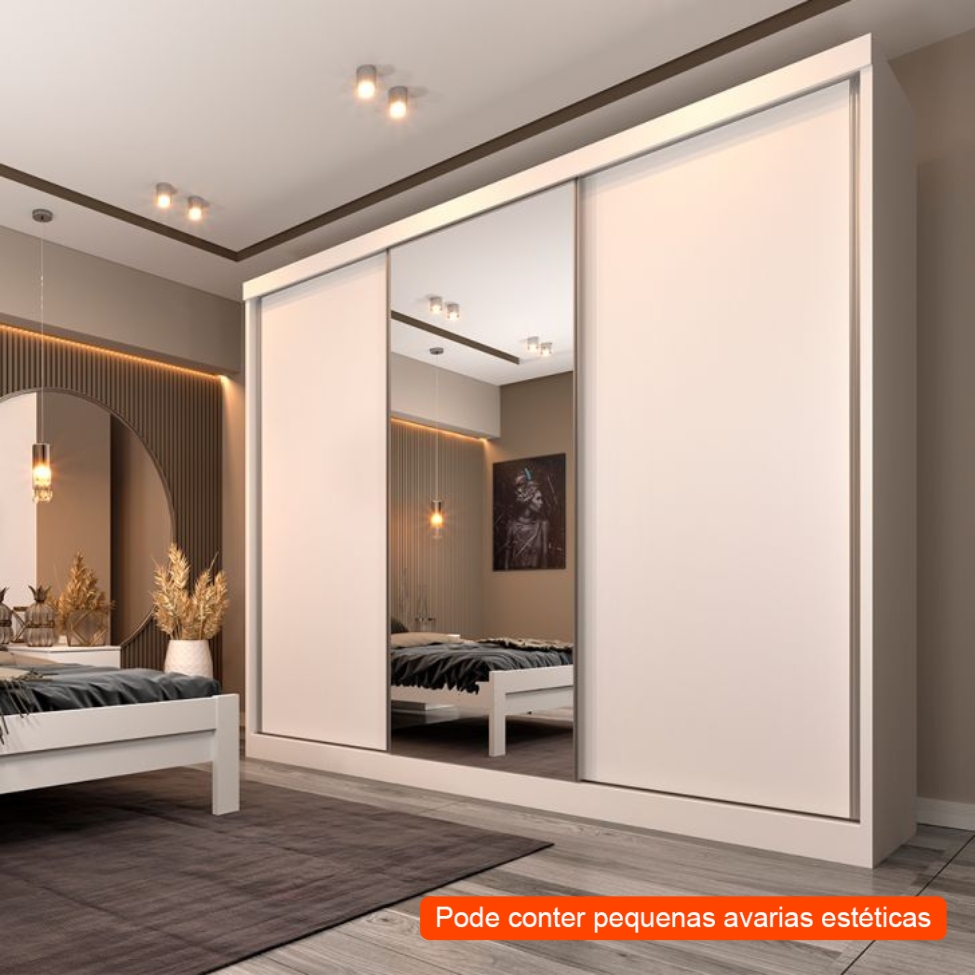 [OUTLET] Guarda-Roupa Casal com Espelho Milão 3 PT 6 GV Neve