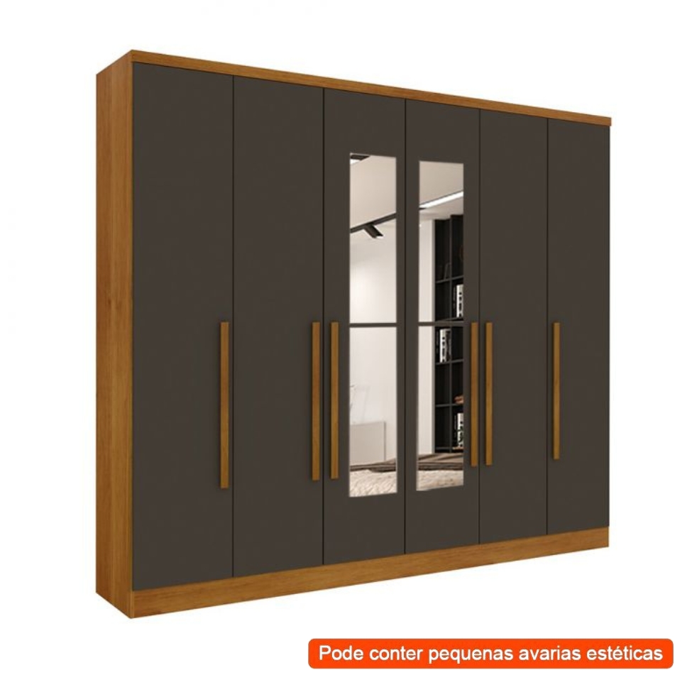 [OUTLET] Guarda-Roupa Casal com Espelho Veneza II 6 PT 4 GV Cinamomo e Grafite