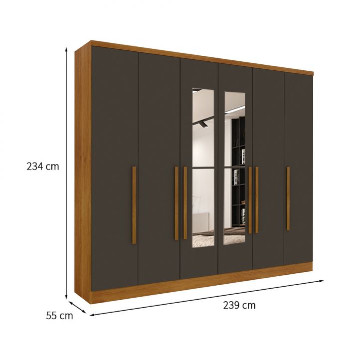 [OUTLET] Guarda-Roupa Casal com Espelho Veneza II 6 PT 4 GV Cinamomo e Grafite