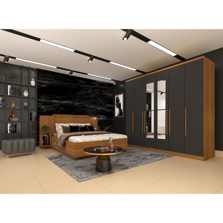 [OUTLET] Guarda-Roupa Casal com Espelho Veneza II 6 PT 4 GV Cinamomo e Grafite