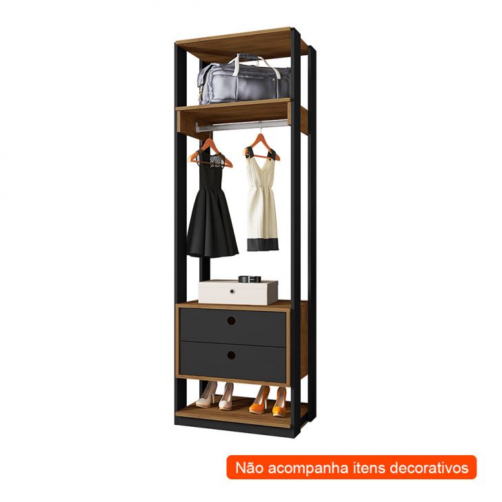 [OUTLET] Guarda-Roupa Closet Titan 2 Gavetas Preto e Freijó