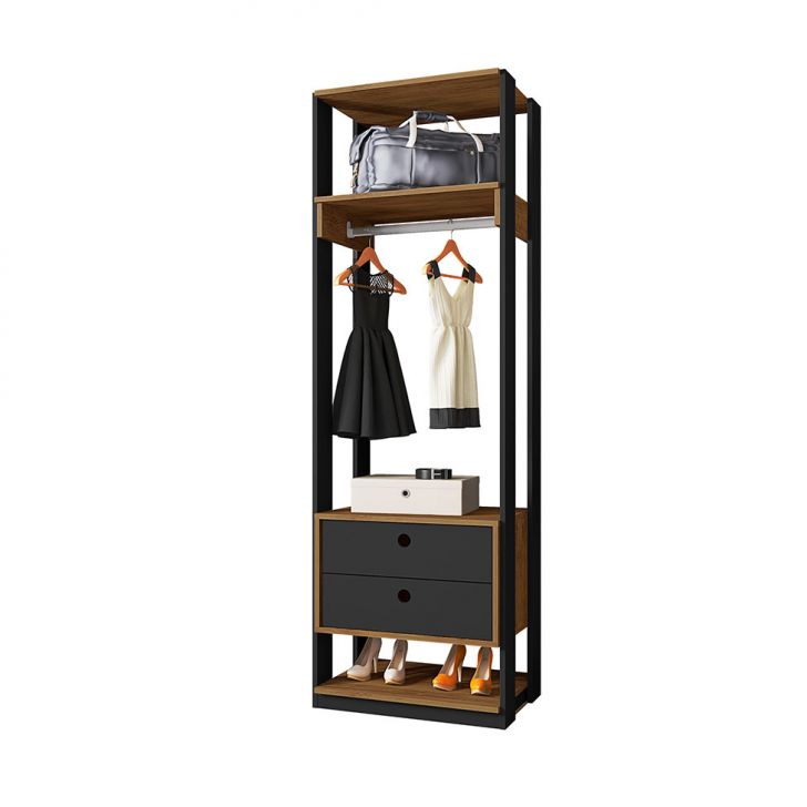 [OUTLET] Guarda-Roupa Closet Titan 2 Gavetas Preto e Freijó