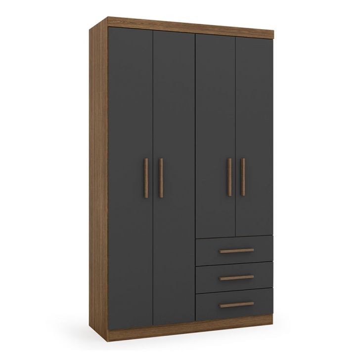 [OUTLET] Guarda-Roupa Solteiro Advantage 4 PT 3 GV Ipê Wood e Grafite