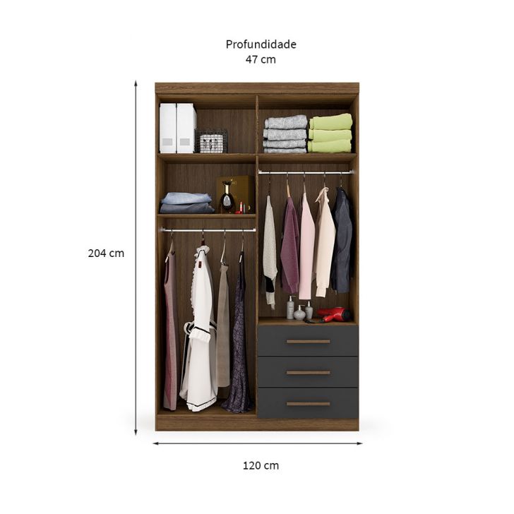 [OUTLET] Guarda-Roupa Solteiro Advantage 4 PT 3 GV Ipê Wood e Grafite
