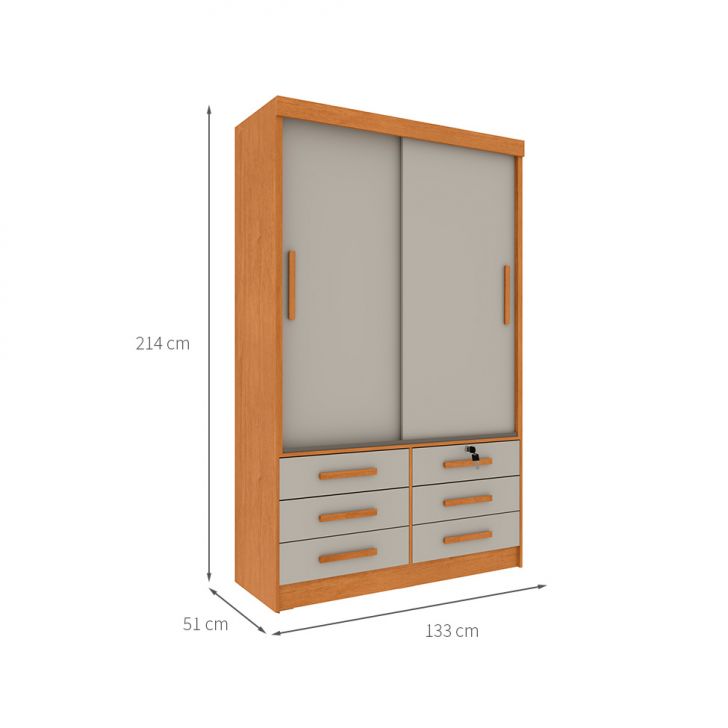 [OUTLET] Guarda-Roupa Solteiro Chicago 2 Portas 6 Gavetas Cinamomo e Off White