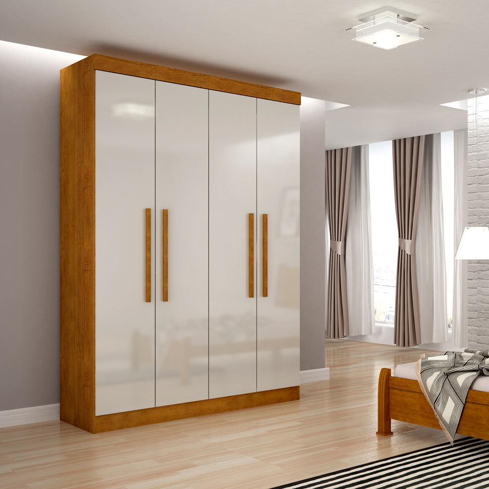 [OUTLET] Guarda-Roupa Solteiro Malibu 4 PT Imbuia e Off White