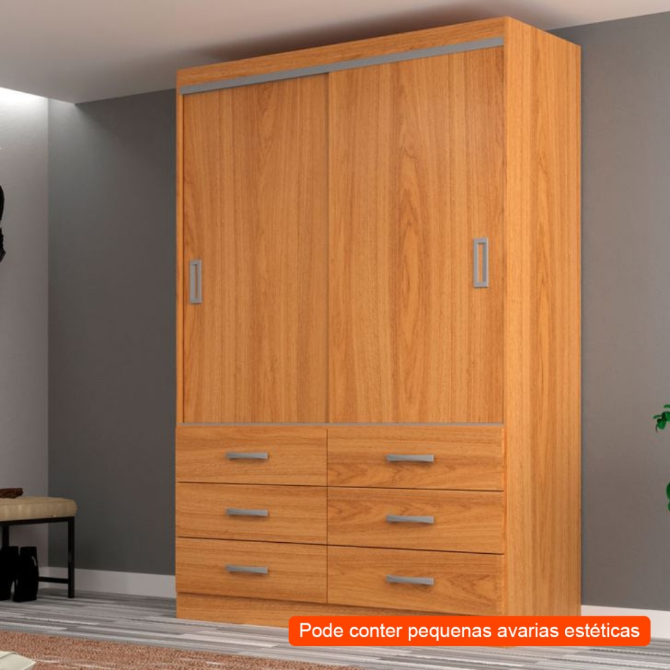 [OUTLET] Guarda-Roupa Solteiro Veneza 2 Portas 6 Gavetas Cinamomo