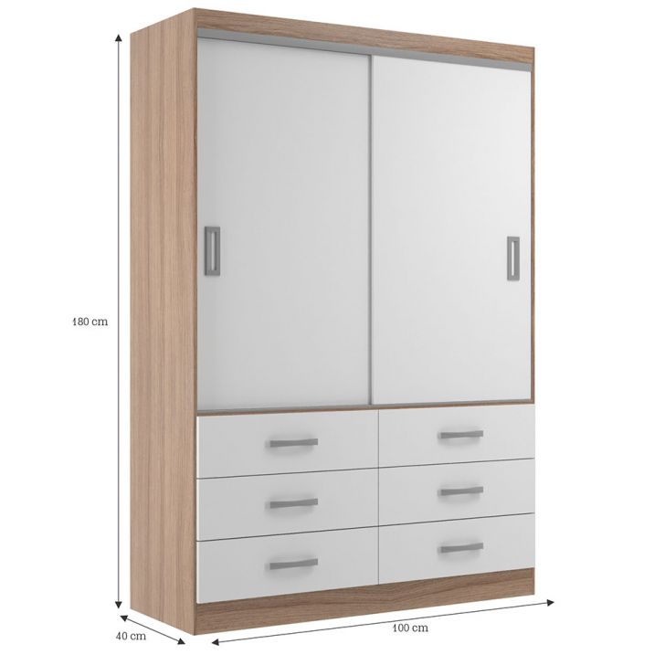 [OUTLET] Guarda-Roupa Solteiro Veneza 2 Portas 6 Gavetas Demolição e Branco