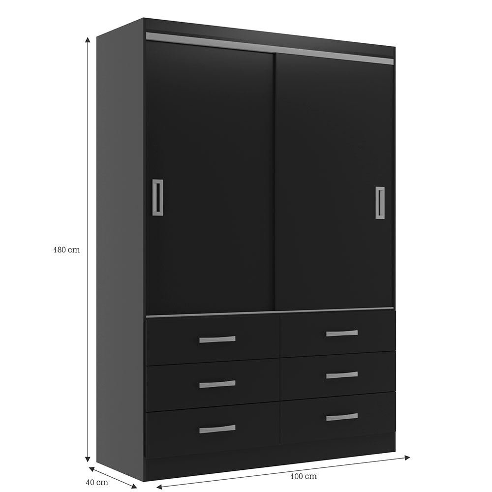 [OUTLET] Guarda-Roupa Solteiro Veneza 2 Portas 6 Gavetas Preto