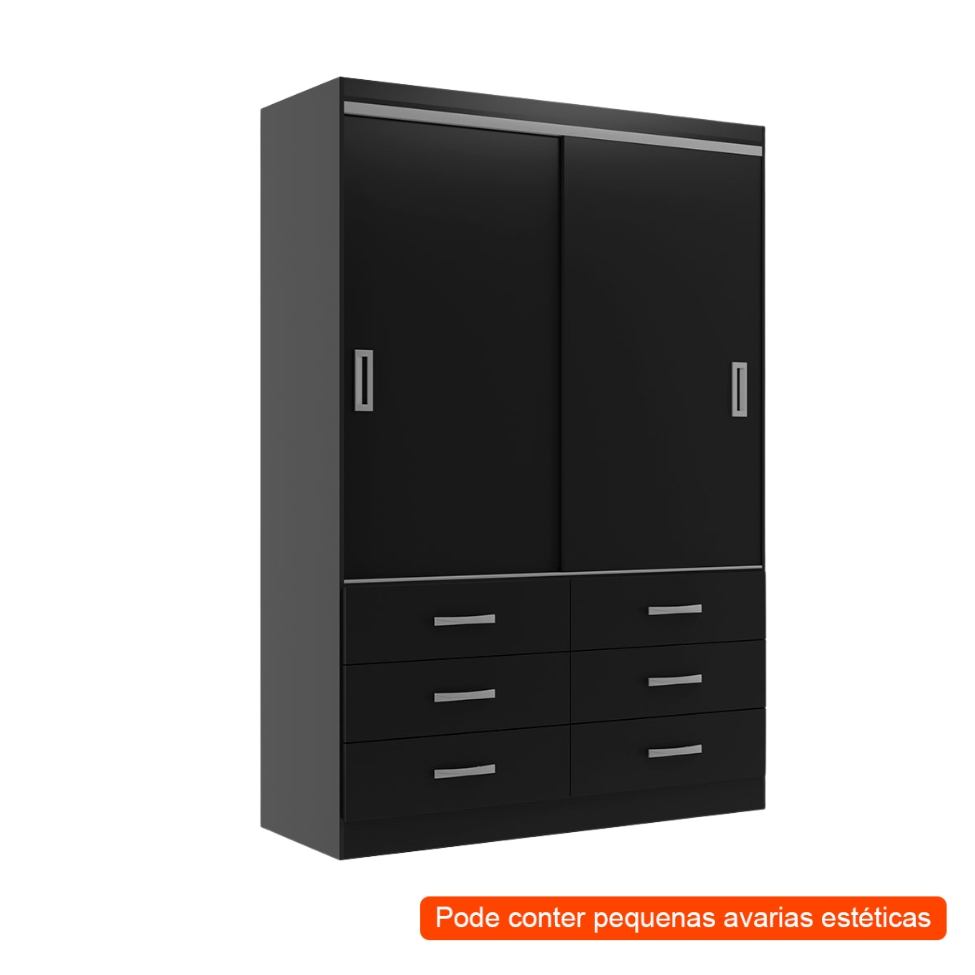 [OUTLET] Guarda-Roupa Solteiro Veneza 2 Portas 6 Gavetas Preto