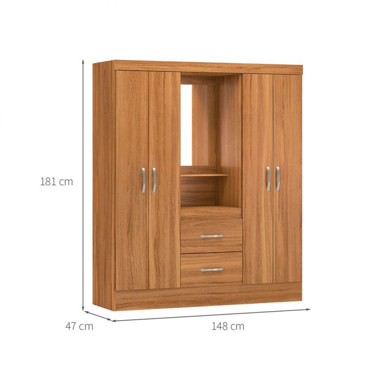 [OUTLET] Guarda-Roupa Solteiro com Espelho Embers 4 Portas 2 Gavetas Amêndola