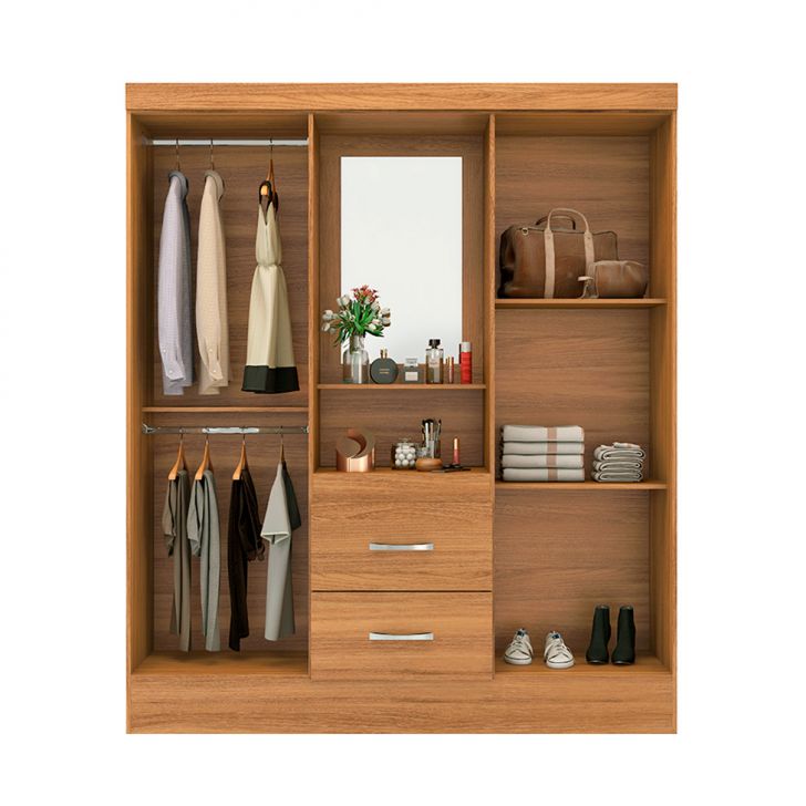 [OUTLET] Guarda-Roupa Solteiro com Espelho Embers 4 Portas 2 Gavetas Amêndola