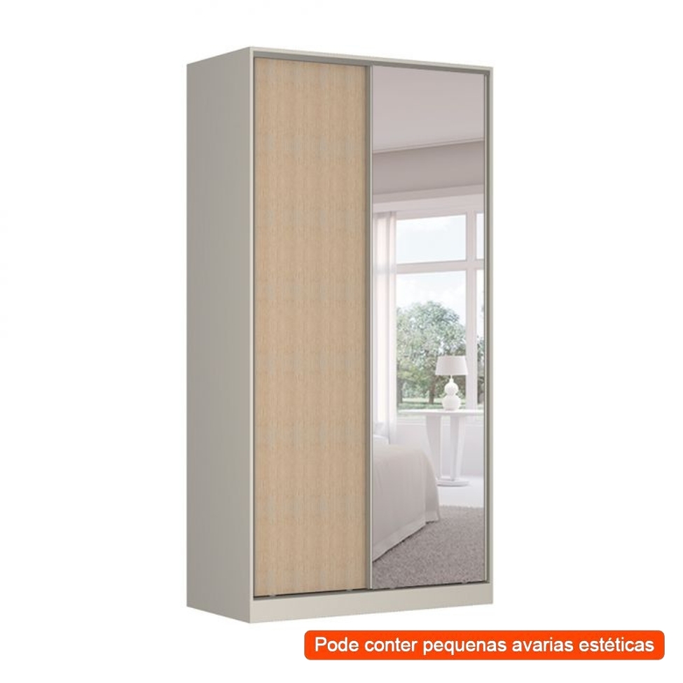 [OUTLET] Guarda-Roupa Solteiro com Espelho Tunas IV 2 PT 3 GV Branco e Noce