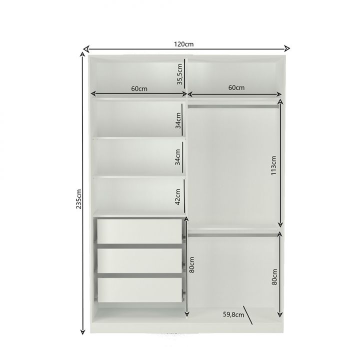 [OUTLET] Guarda-Roupa Solteiro com Espelho Tunas IV 2 PT 3 GV Branco e Noce