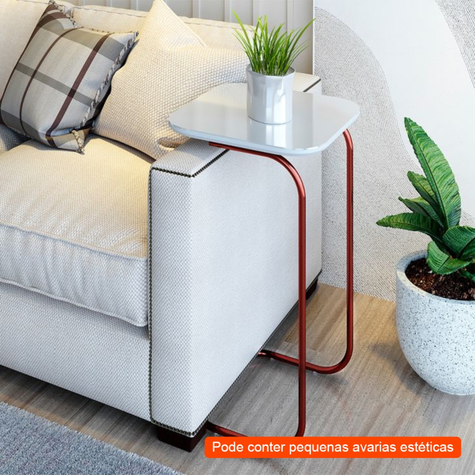 [OUTLET] Mesa Lateral Quadrada com Tampo de Vidro Roma Off White e Rosê Gold