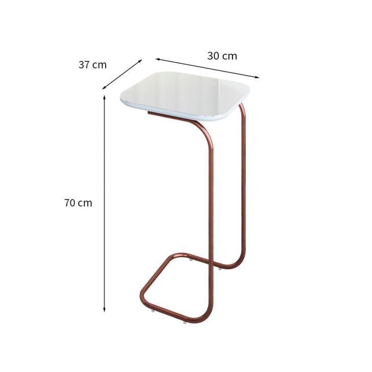[OUTLET] Mesa Lateral Quadrada com Tampo de Vidro Roma Off White e Rosê Gold
