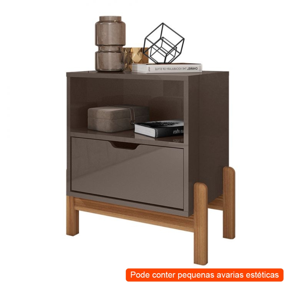 [OUTLET] Mesa de Cabeceira Antares 1 Gaveta Cinza Pérola e Cedro
