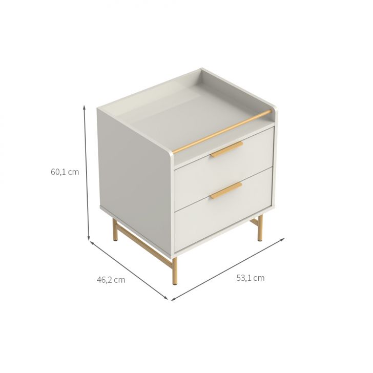[OUTLET] Mesa de Cabeceira Yves 2 Gavetas Off White e Dourada