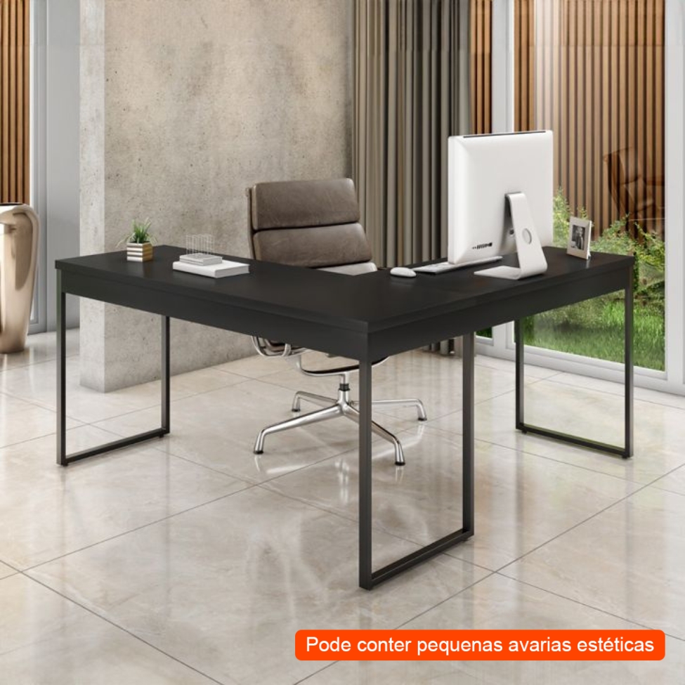 [OUTLET] Mesa de Escritório em L Sevilha Preta
