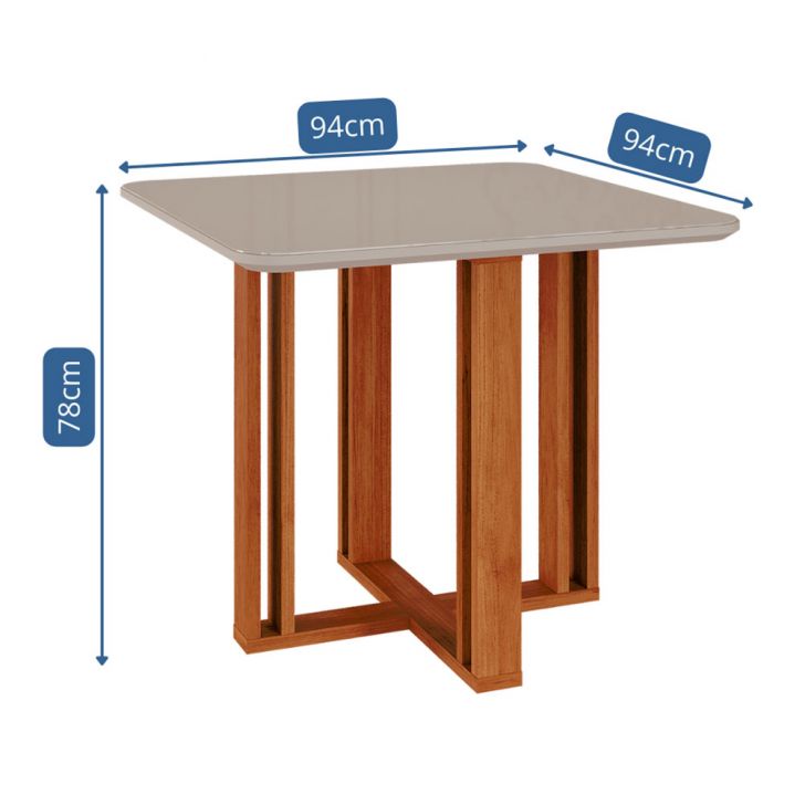 [OUTLET] Mesa de Jantar Quadrada com Tampo de Vidro Flora Cinamomo e Off White 95 cm