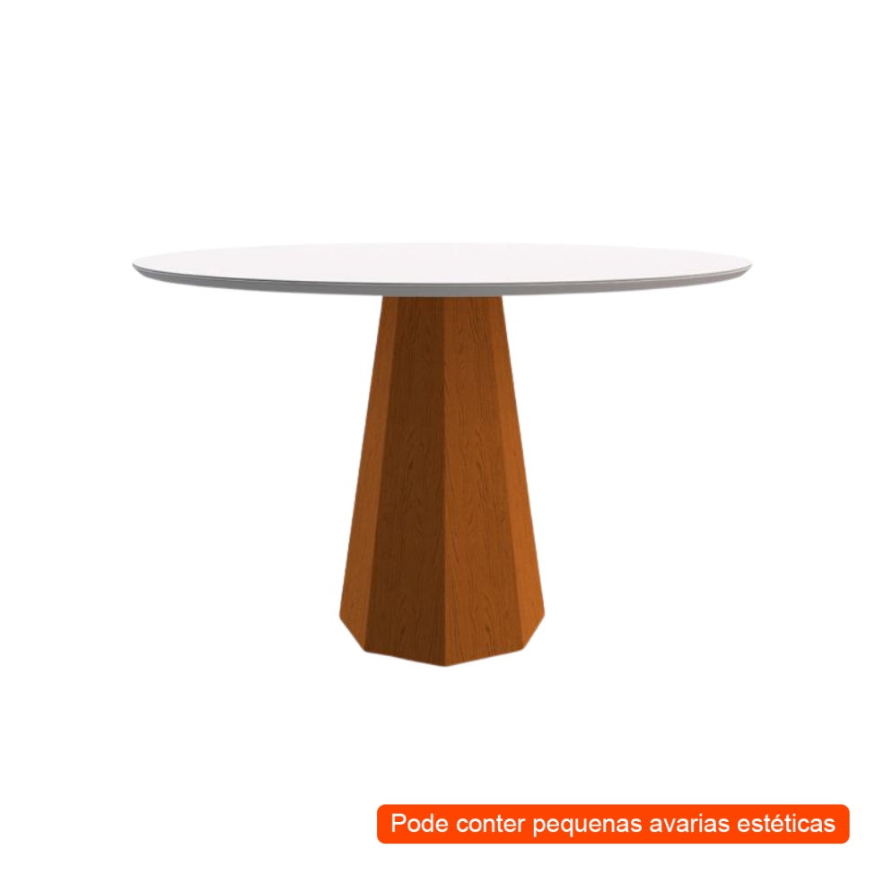 [OUTLET] Mesa de Jantar Redonda com Tampo de Vidro Isis Off White e Ype 135 cm